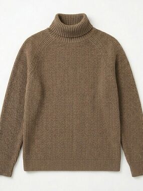 GAP 100% Cotton Ribbed Thick Chunky Knit Turtleneck Sweater Medium Taupe
